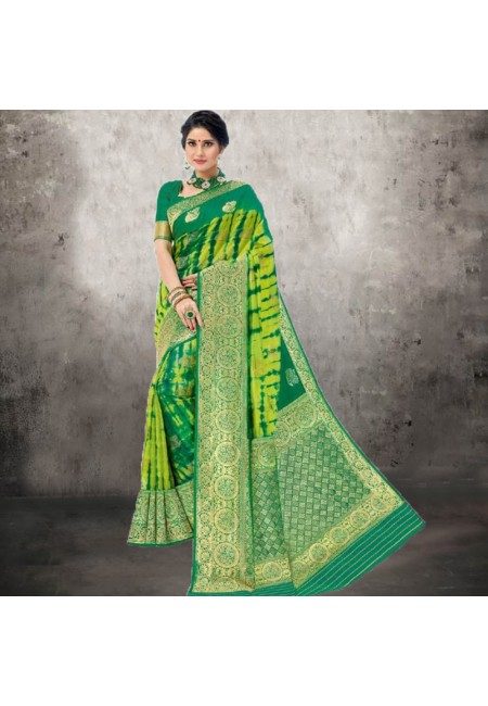 Green Color Contrast Bhagalpuri Silk Saree (She Saree 616)