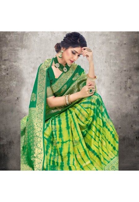 Green Color Contrast Bhagalpuri Silk Saree (She Saree 616)