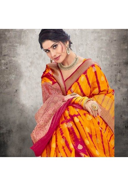Orange Color Contrast Bhagalpuri Silk Saree (She Saree 617)