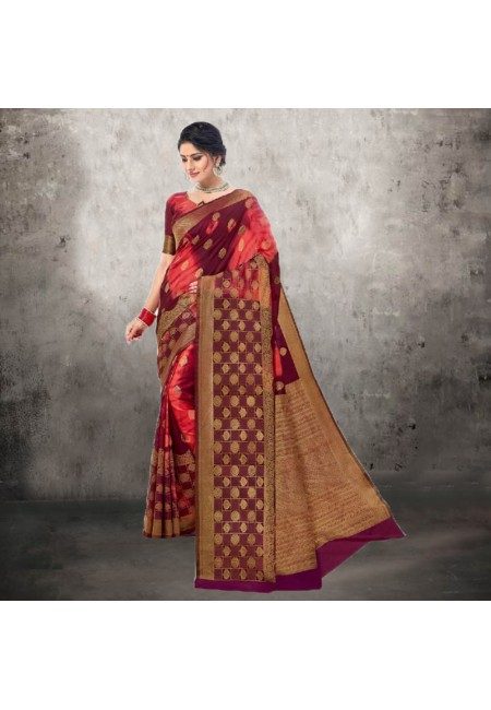 Maroon ColorContrast Bhagalpuri Silk Saree (She Saree 618)