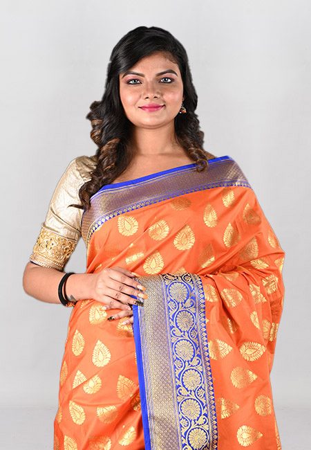 Orange Color Contrast Semi Katan Silk Saree (She Saree 987)