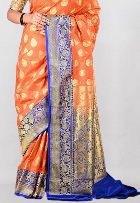 Orange Color Contrast Semi Katan Silk Saree (She Saree 987)