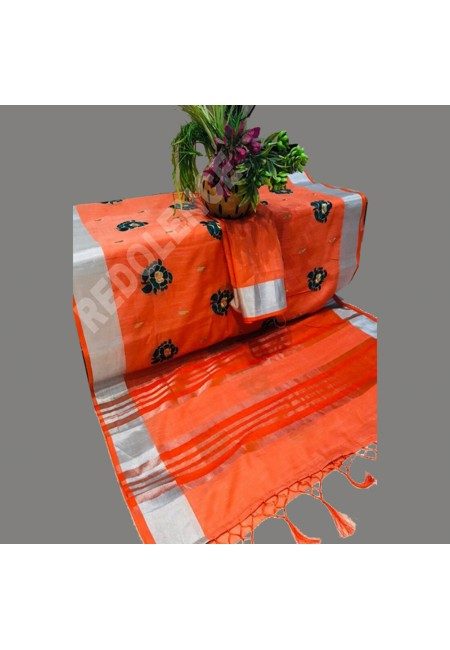 Orange Color Linen Cotton Saree (She Saree 695)