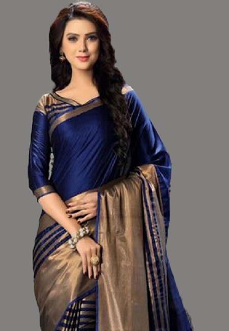 Deep Blue Color Cotton Silk Saree (She Saree 730)