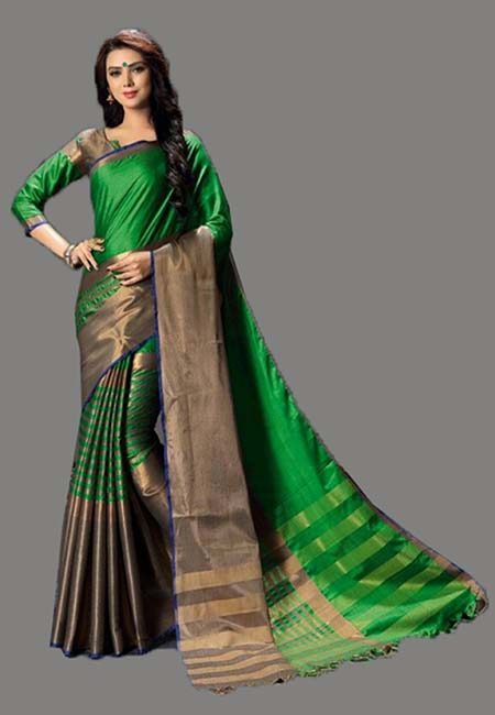 Parrot Green Color Cotton Silk Saree (She Saree 731)