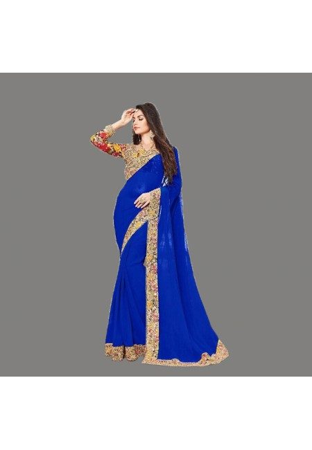 Royal Blue Color Designer Chiffon Saree (She Saree 665)