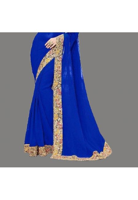 Royal Blue Color Designer Chiffon Saree (She Saree 665)