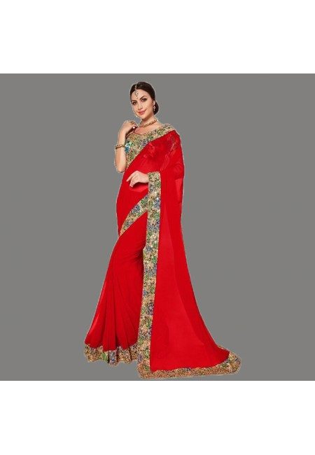 Red Color Designer Chiffon Saree (She Saree 668)