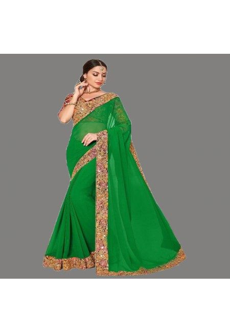 Parrot Green Color Designer Chiffon Saree (She Saree 670)