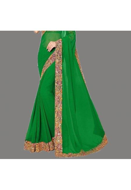 Parrot Green Color Designer Chiffon Saree (She Saree 670)