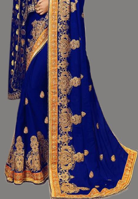 Deep Rpyal Blue Color Designer Chiffon Saree (She Saree 636)