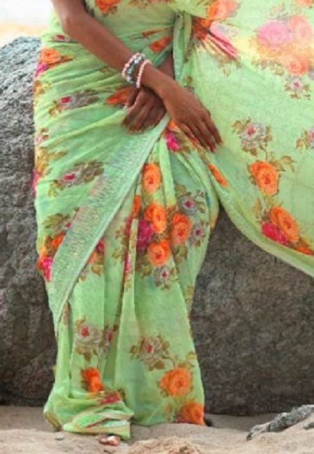 Light Olive Green Color Printed Georgette Saree (She Saree 768)