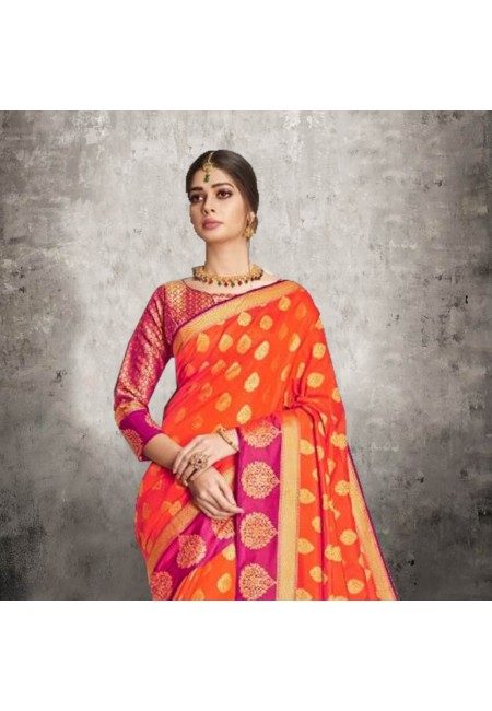 Orange Contrast Banarasi Silk Saree (She Saree 607)