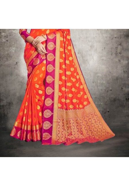 Orange Contrast Banarasi Silk Saree (She Saree 607)
