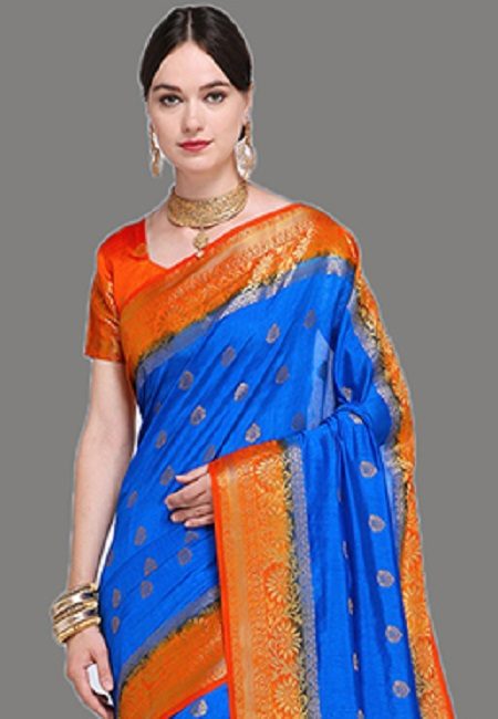 Peacock Blue Madurai Silk Saree (She Saree 629)