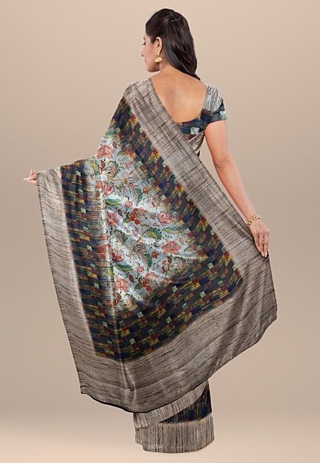 Off White Color Printed Semi Tussar Silk Saree (She Saree 1047)