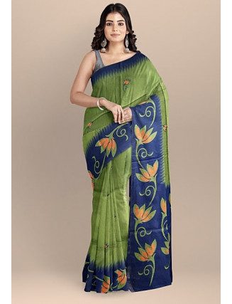 Pista Green Color Printed Contrast Semi Tussar Silk Saree (She Saree 1056)