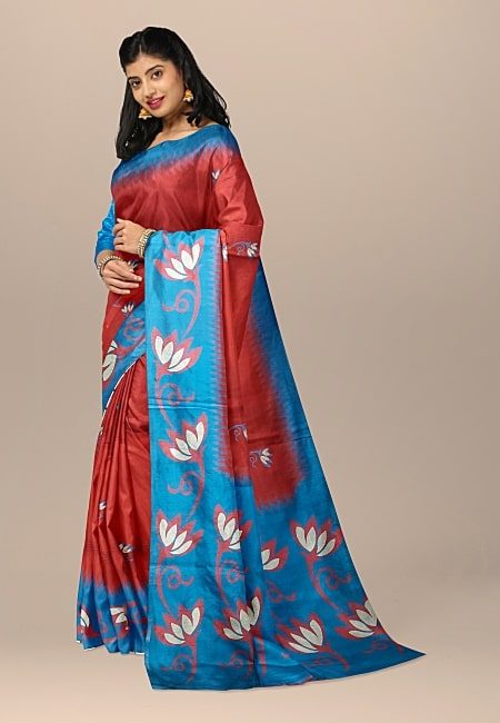 Maroon Color Printed Contrast Semi Tussar Silk Saree (She Saree 1057)
