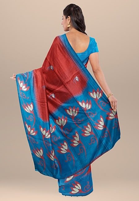 Maroon Color Printed Contrast Semi Tussar Silk Saree (She Saree 1057)