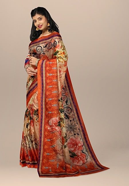 Beige Color Printed Contrast Semi Tussar Silk Saree (She Saree 1051)