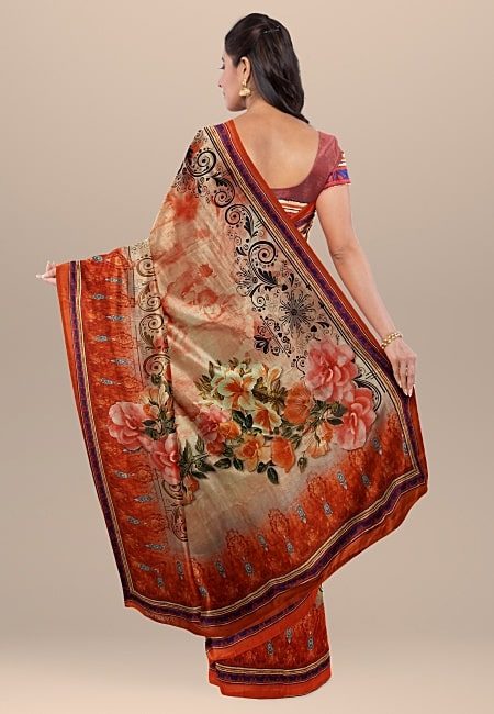 Beige Color Printed Contrast Semi Tussar Silk Saree (She Saree 1051)
