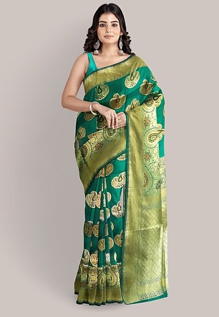 Deep Green Color Designer Pure Minakari Banarasi Silk Saree (She Saree 1233)