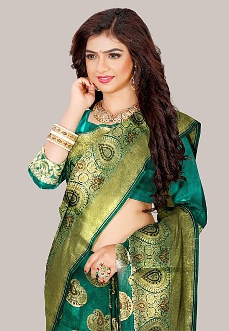 Deep Green Color Designer Pure Minakari Banarasi Silk Saree (She Saree 1233)