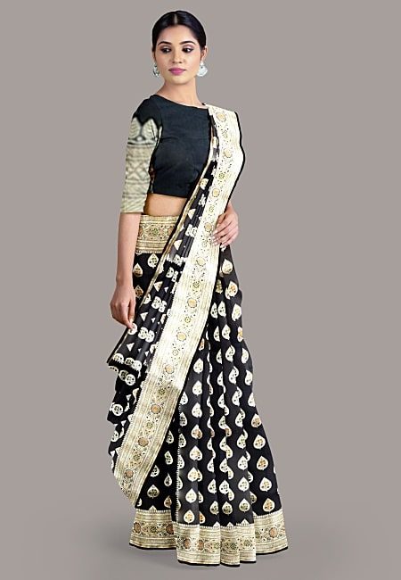 Black Color Designer Pure Minakari Banarasi Silk Saree (She Saree 1234)
