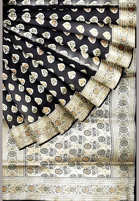 Black Color Designer Pure Minakari Banarasi Silk Saree (She Saree 1234)