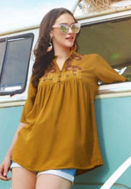 Mustard Color Western Style Rayon Top (She Top 522)