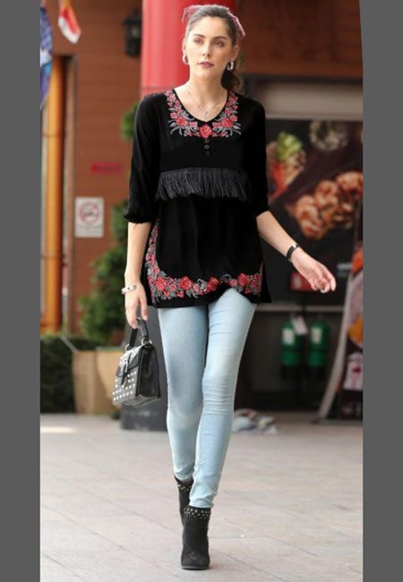 Black Color Western Style Rayon Top (She Top 526)