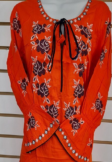 Orange Color Linen Designer Embroidery Women Top (She Top 506)