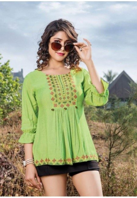 Olive Green Color Short Designer Cotton Top (She Top 516)